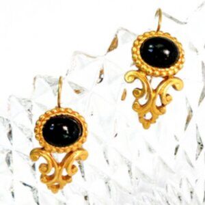 Express Gold Tone with Polished Black Bead Earrings 1.25" x .5"